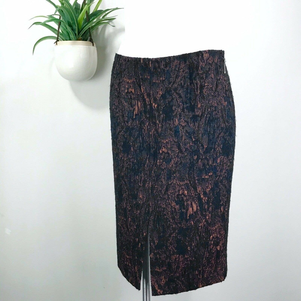 New W by Worth Crinkle Jacquard Front Slit Skirt Career‎ Pencil Womens Size 6